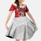 Personalized Dolphins ANZAC Tribute Kid Short Sleeve Dress Poppy Field Soldier Silhouette Aboriginal Rugby Mascot