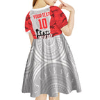 Personalized Dolphins ANZAC Tribute Kid Short Sleeve Dress Poppy Field Soldier Silhouette Aboriginal Rugby Mascot