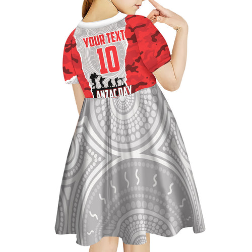 Personalized Dolphins ANZAC Tribute Kid Short Sleeve Dress Poppy Field Soldier Silhouette Aboriginal Rugby Mascot