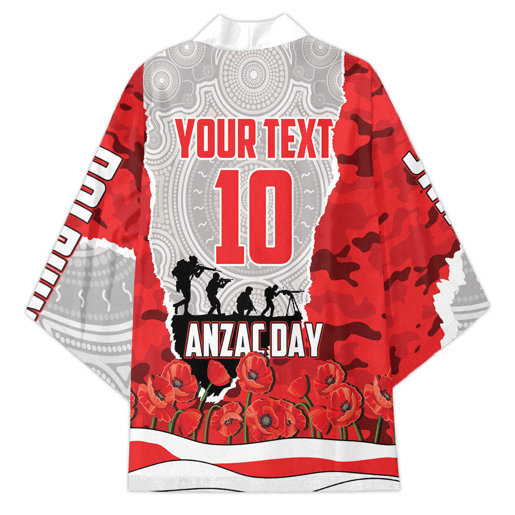 Personalized Dolphins ANZAC Tribute Kimono Poppy Field Soldier Silhouette Aboriginal Rugby Mascot
