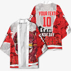 Personalized Dolphins ANZAC Tribute Kimono Poppy Field Soldier Silhouette Aboriginal Rugby Mascot