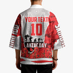Personalized Dolphins ANZAC Tribute Kimono Poppy Field Soldier Silhouette Aboriginal Rugby Mascot