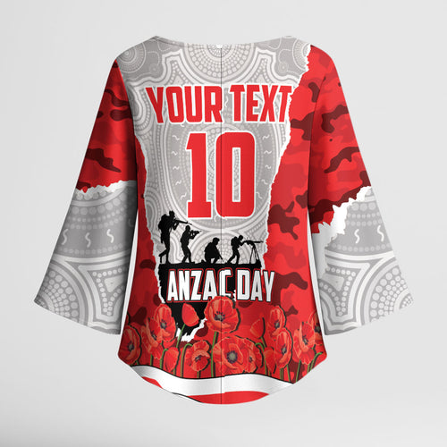 Personalized Dolphins ANZAC Tribute Kimono Sleeve Blouse Poppy Field Soldier Silhouette Aboriginal Rugby Mascot