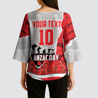 Personalized Dolphins ANZAC Tribute Kimono Sleeve Blouse Poppy Field Soldier Silhouette Aboriginal Rugby Mascot