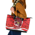 Personalized Dolphins ANZAC Tribute Leather Tote Bag Poppy Field Soldier Silhouette Aboriginal Rugby Mascot
