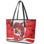Personalized Dolphins ANZAC Tribute Leather Tote Bag Poppy Field Soldier Silhouette Aboriginal Rugby Mascot