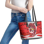 Personalized Dolphins ANZAC Tribute Leather Tote Bag Poppy Field Soldier Silhouette Aboriginal Rugby Mascot
