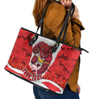 Personalized Dolphins ANZAC Tribute Leather Tote Bag Poppy Field Soldier Silhouette Aboriginal Rugby Mascot