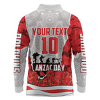 Personalized Dolphins ANZAC Tribute Long Sleeve Polo Shirt Poppy Field Soldier Silhouette Aboriginal Rugby Mascot