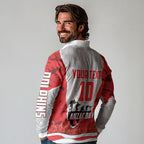 Personalized Dolphins ANZAC Tribute Long Sleeve Polo Shirt Poppy Field Soldier Silhouette Aboriginal Rugby Mascot