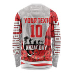 Personalized Dolphins ANZAC Tribute Long Sleeve Shirt Poppy Field Soldier Silhouette Aboriginal Rugby Mascot