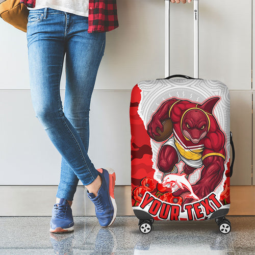 Personalized Dolphins ANZAC Tribute Luggage Cover Poppy Field Soldier Silhouette Aboriginal Rugby Mascot