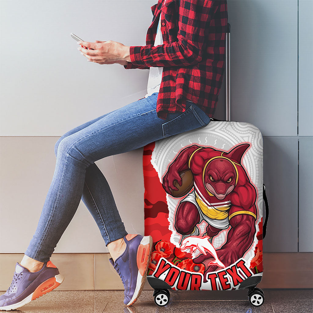 Personalized Dolphins ANZAC Tribute Luggage Cover Poppy Field Soldier Silhouette Aboriginal Rugby Mascot