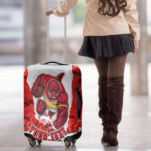 Personalized Dolphins ANZAC Tribute Luggage Cover Poppy Field Soldier Silhouette Aboriginal Rugby Mascot