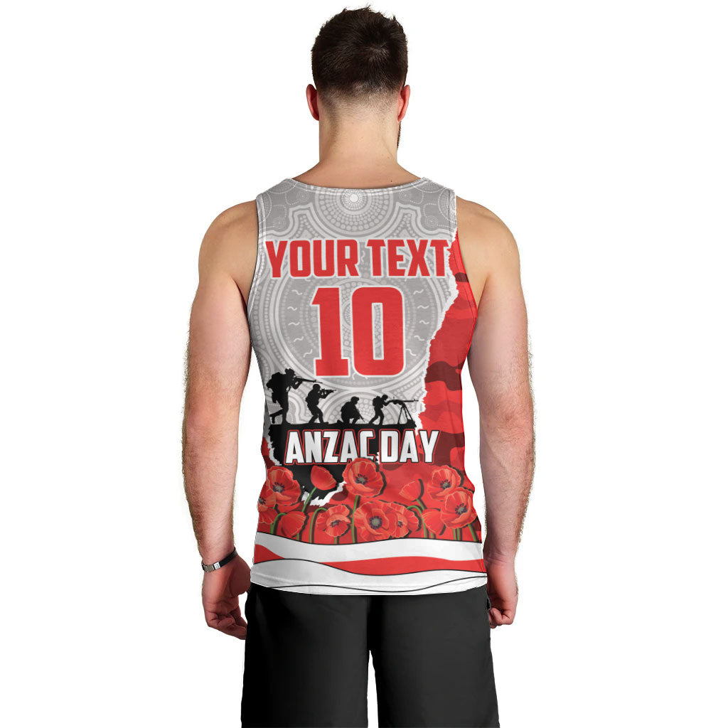 Personalized Dolphins ANZAC Tribute Men Tank Top Poppy Field Soldier Silhouette Aboriginal Rugby Mascot