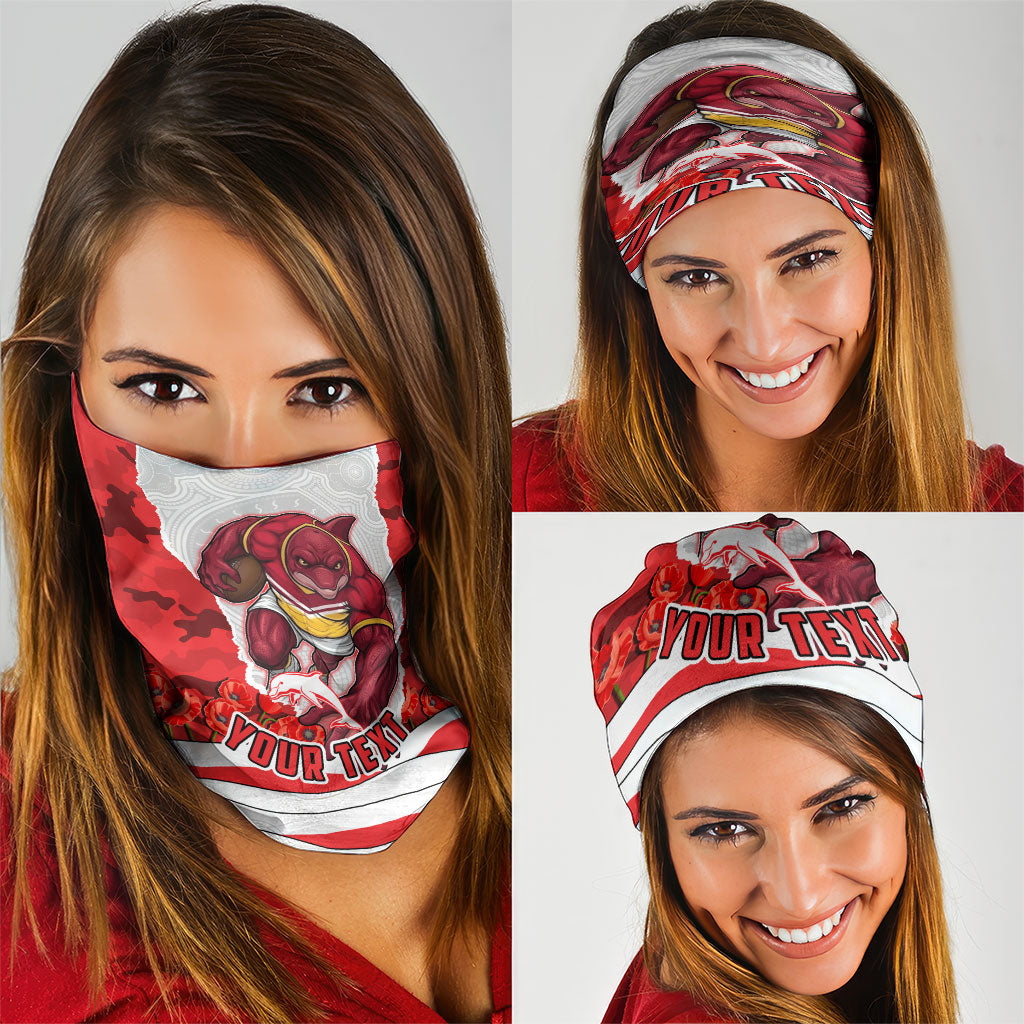 Personalized Dolphins ANZAC Tribute Neck Gaiter Poppy Field Soldier Silhouette Aboriginal Rugby Mascot