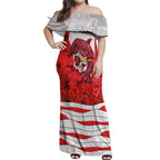 Personalized Dolphins ANZAC Tribute Off Shoulder Maxi Dress Poppy Field Soldier Silhouette Aboriginal Rugby Mascot