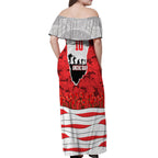 Personalized Dolphins ANZAC Tribute Off Shoulder Maxi Dress Poppy Field Soldier Silhouette Aboriginal Rugby Mascot