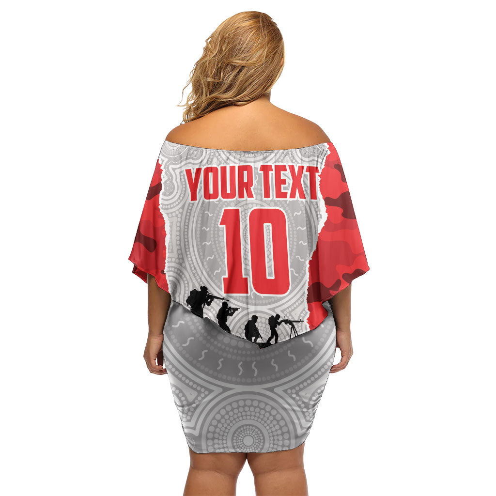 Personalized Dolphins ANZAC Tribute Off Shoulder Short Dress Poppy Field Soldier Silhouette Aboriginal Rugby Mascot