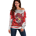 Personalized Dolphins ANZAC Tribute Off Shoulder Sweater Poppy Field Soldier Silhouette Aboriginal Rugby Mascot