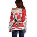 Personalized Dolphins ANZAC Tribute Off Shoulder Sweater Poppy Field Soldier Silhouette Aboriginal Rugby Mascot