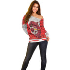 Personalized Dolphins ANZAC Tribute Off Shoulder Sweater Poppy Field Soldier Silhouette Aboriginal Rugby Mascot