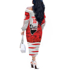 Personalized Dolphins ANZAC Tribute Off The Shoulder Long Sleeve Dress Poppy Field Soldier Silhouette Aboriginal Rugby Mascot