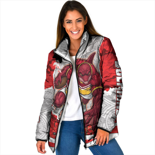 Personalized Dolphins ANZAC Tribute Padded Jacket Poppy Field Soldier Silhouette Aboriginal Rugby Mascot