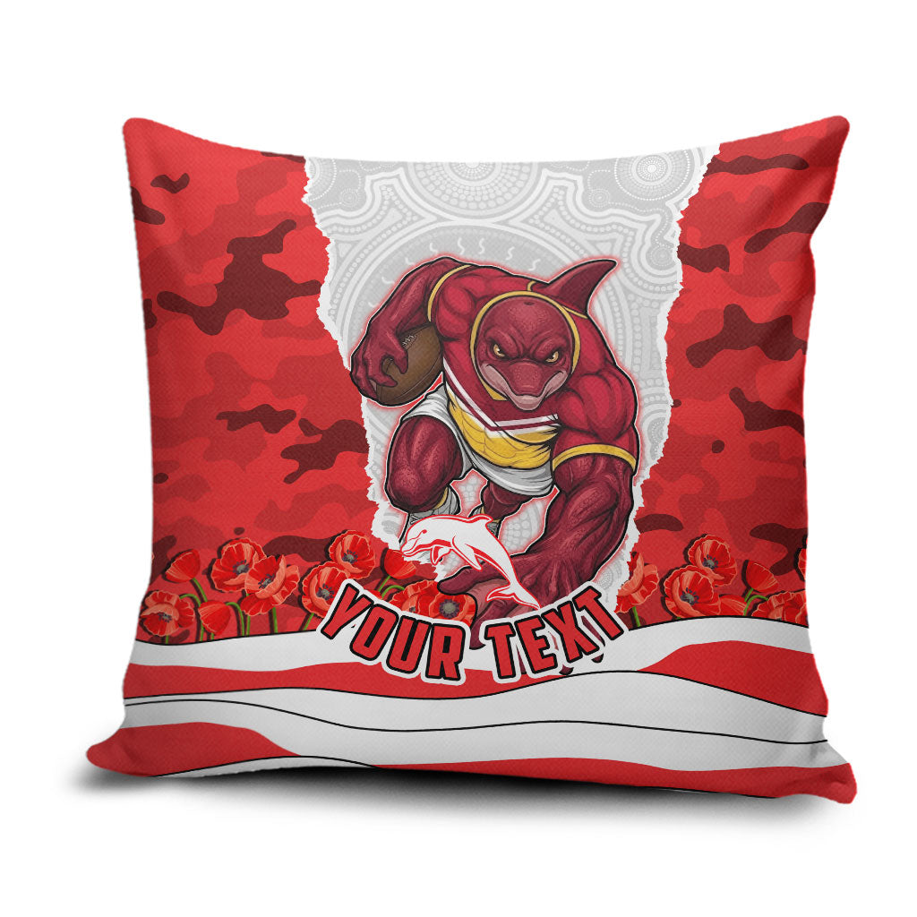 Personalized Dolphins ANZAC Tribute Pillow Cover Poppy Field Soldier Silhouette Aboriginal Rugby Mascot