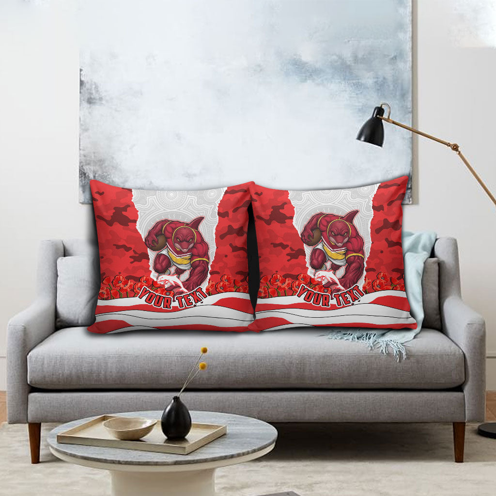 Personalized Dolphins ANZAC Tribute Pillow Cover Poppy Field Soldier Silhouette Aboriginal Rugby Mascot