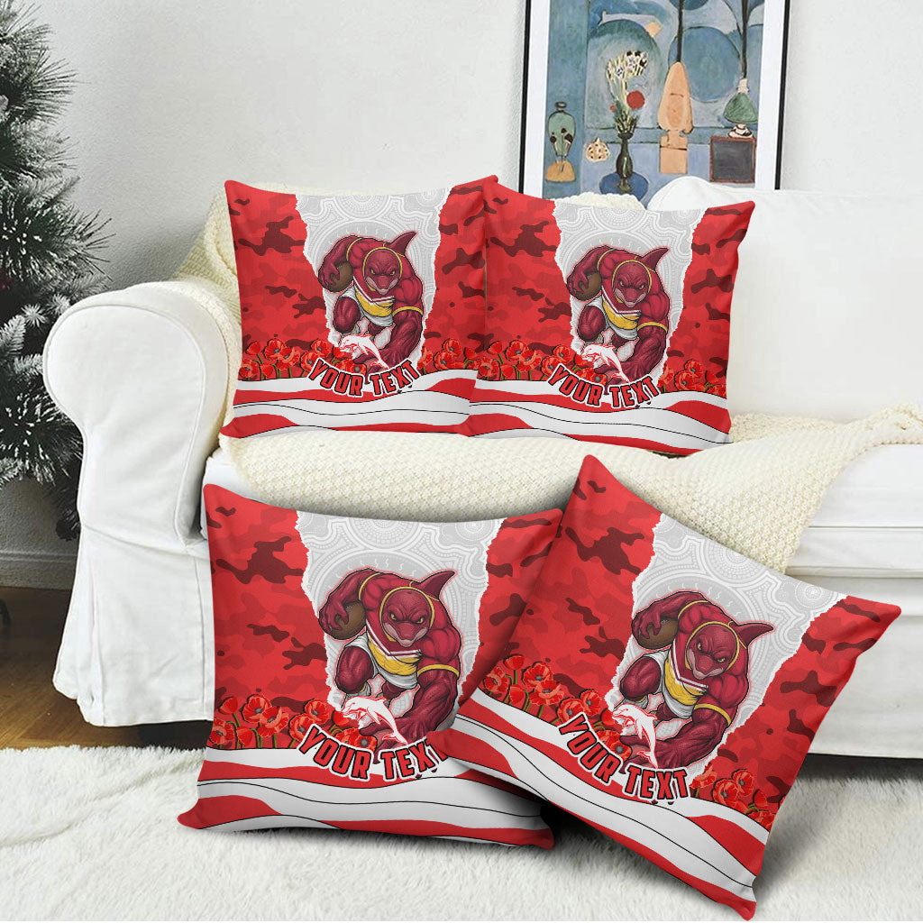 Personalized Dolphins ANZAC Tribute Pillow Cover Poppy Field Soldier Silhouette Aboriginal Rugby Mascot
