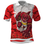 Personalized Dolphins ANZAC Tribute Polo Shirt Poppy Field Soldier Silhouette Aboriginal Rugby Mascot