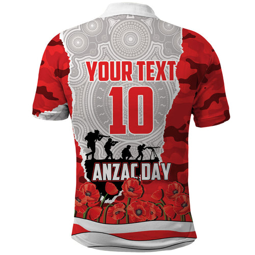 Personalized Dolphins ANZAC Tribute Polo Shirt Poppy Field Soldier Silhouette Aboriginal Rugby Mascot