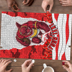 Personalized Dolphins ANZAC Tribute Puzzle Poppy Field Soldier Silhouette Aboriginal Rugby Mascot
