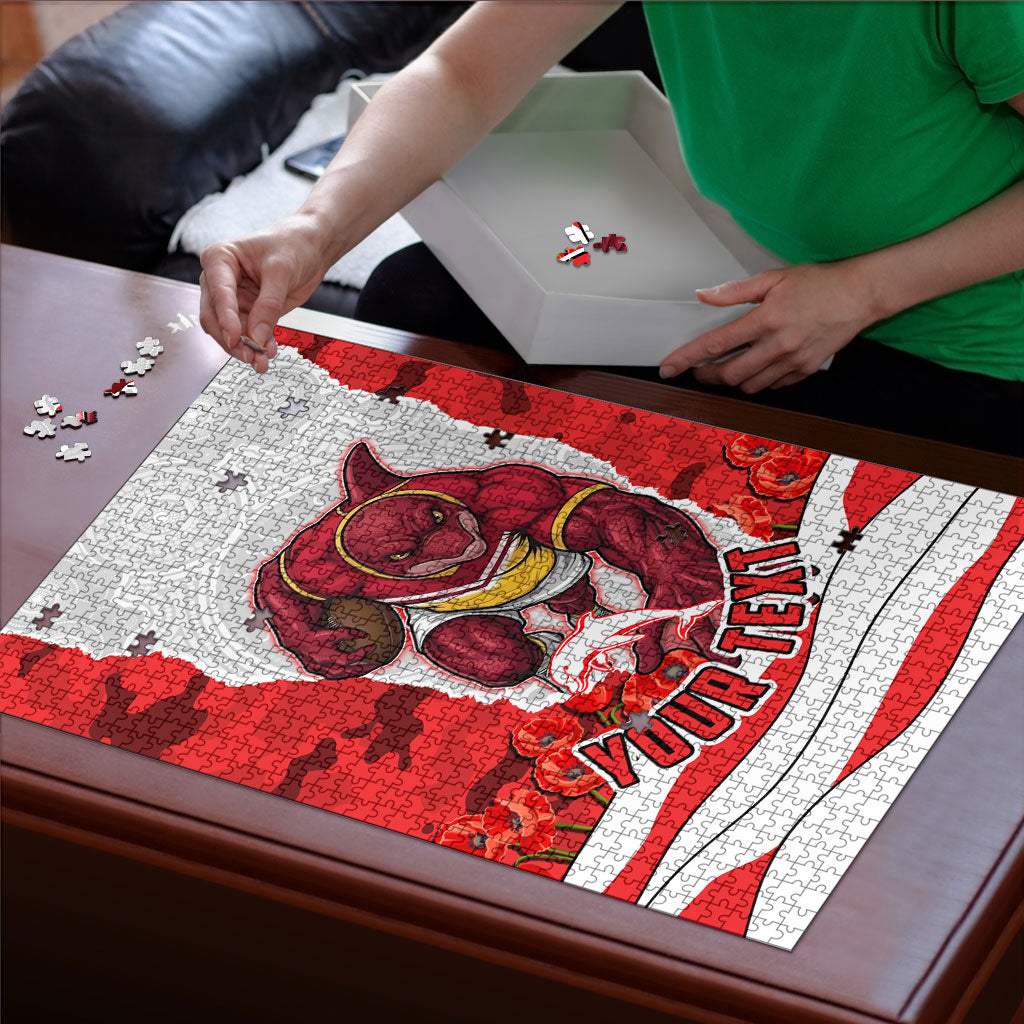 Personalized Dolphins ANZAC Tribute Puzzle Poppy Field Soldier Silhouette Aboriginal Rugby Mascot