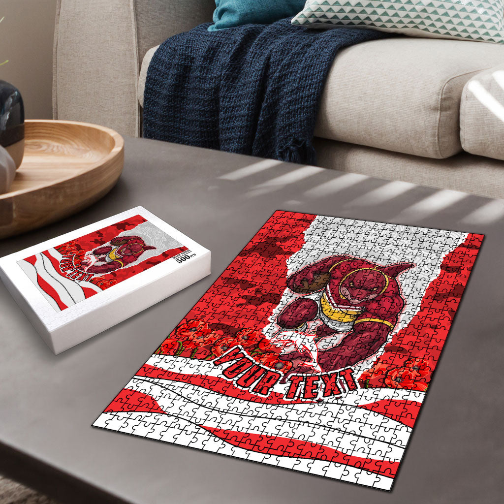 Personalized Dolphins ANZAC Tribute Puzzle Poppy Field Soldier Silhouette Aboriginal Rugby Mascot