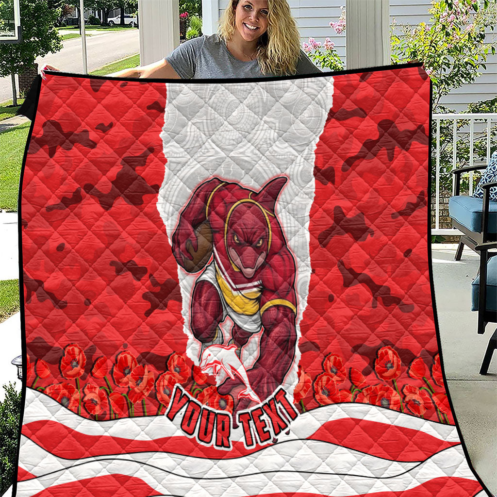 Personalized Dolphins ANZAC Tribute Quilt Poppy Field Soldier Silhouette Aboriginal Rugby Mascot