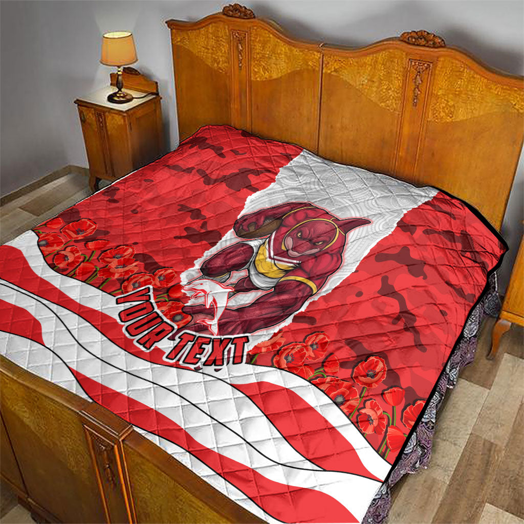 Personalized Dolphins ANZAC Tribute Quilt Poppy Field Soldier Silhouette Aboriginal Rugby Mascot