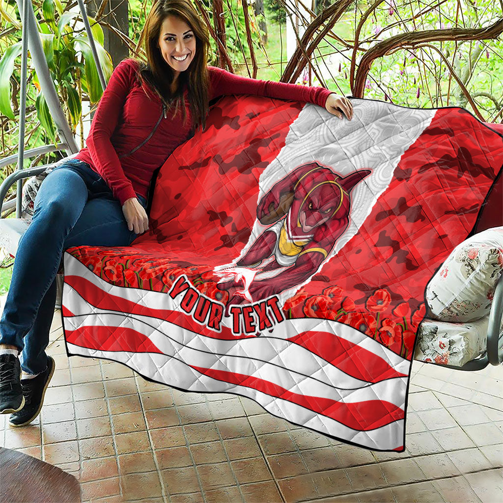 Personalized Dolphins ANZAC Tribute Quilt Poppy Field Soldier Silhouette Aboriginal Rugby Mascot