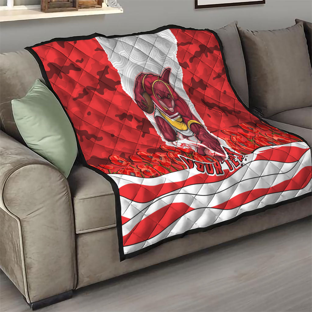 Personalized Dolphins ANZAC Tribute Quilt Poppy Field Soldier Silhouette Aboriginal Rugby Mascot