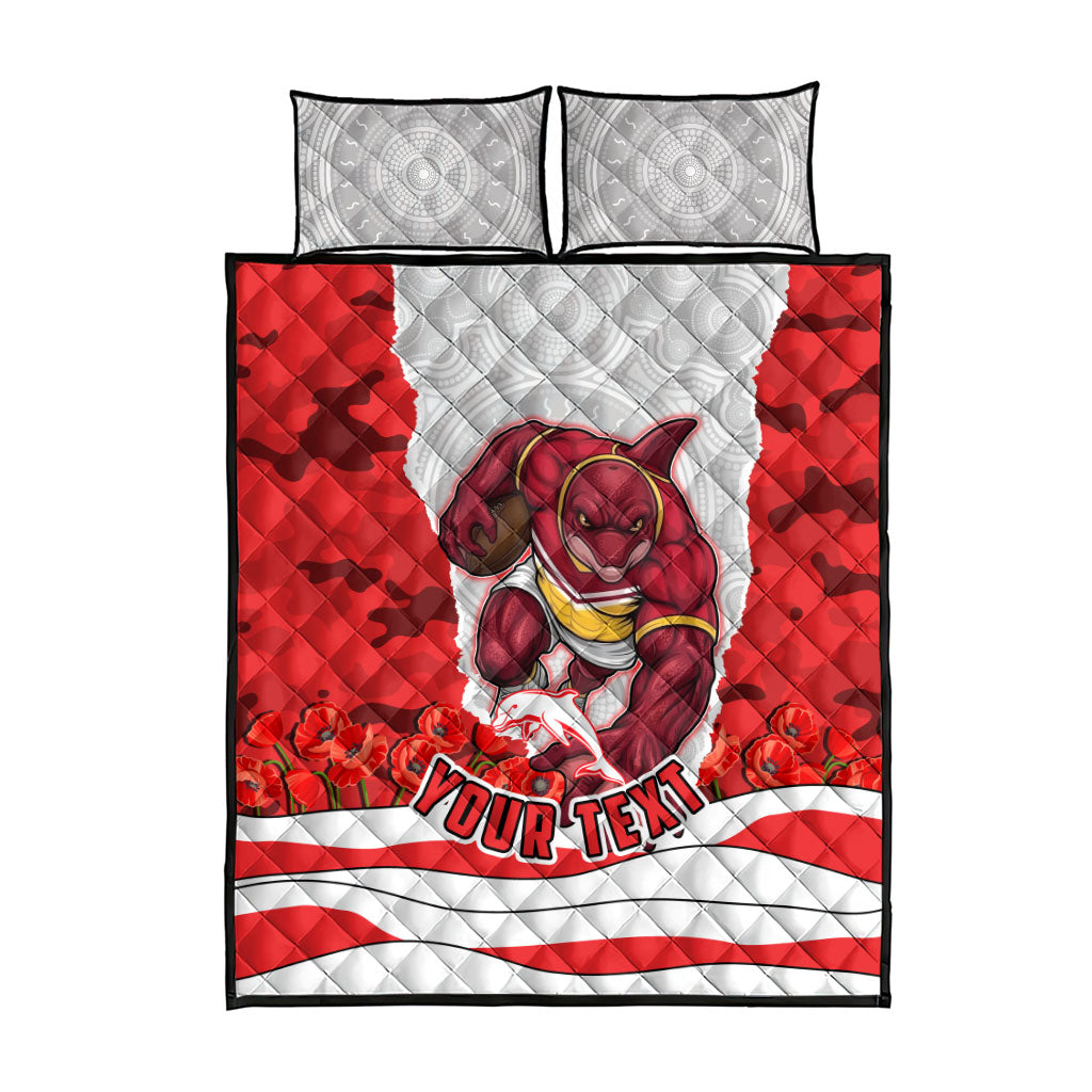 Personalized Dolphins ANZAC Tribute Quilt Bed Set Poppy Field Soldier Silhouette Aboriginal Rugby Mascot
