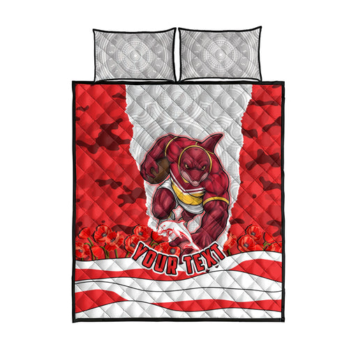 Personalized Dolphins ANZAC Tribute Quilt Bed Set Poppy Field Soldier Silhouette Aboriginal Rugby Mascot