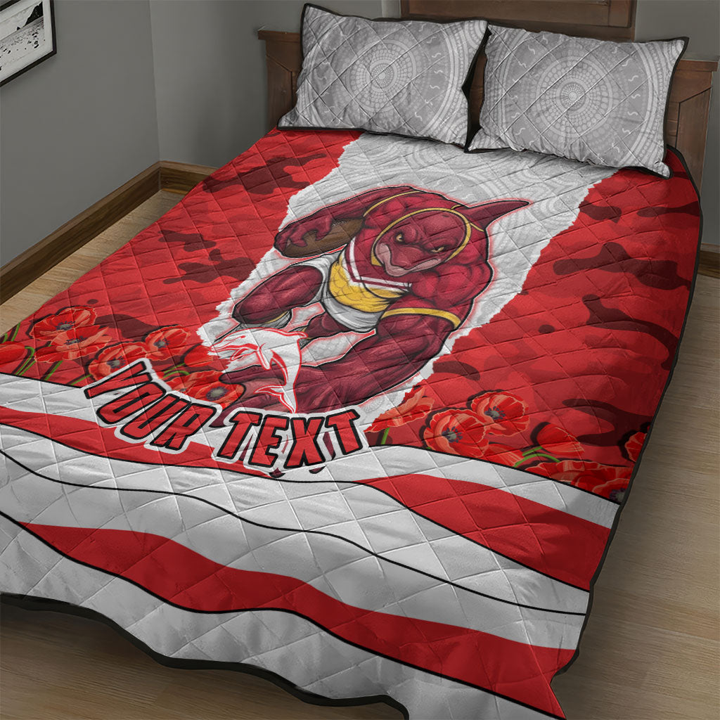 Personalized Dolphins ANZAC Tribute Quilt Bed Set Poppy Field Soldier Silhouette Aboriginal Rugby Mascot