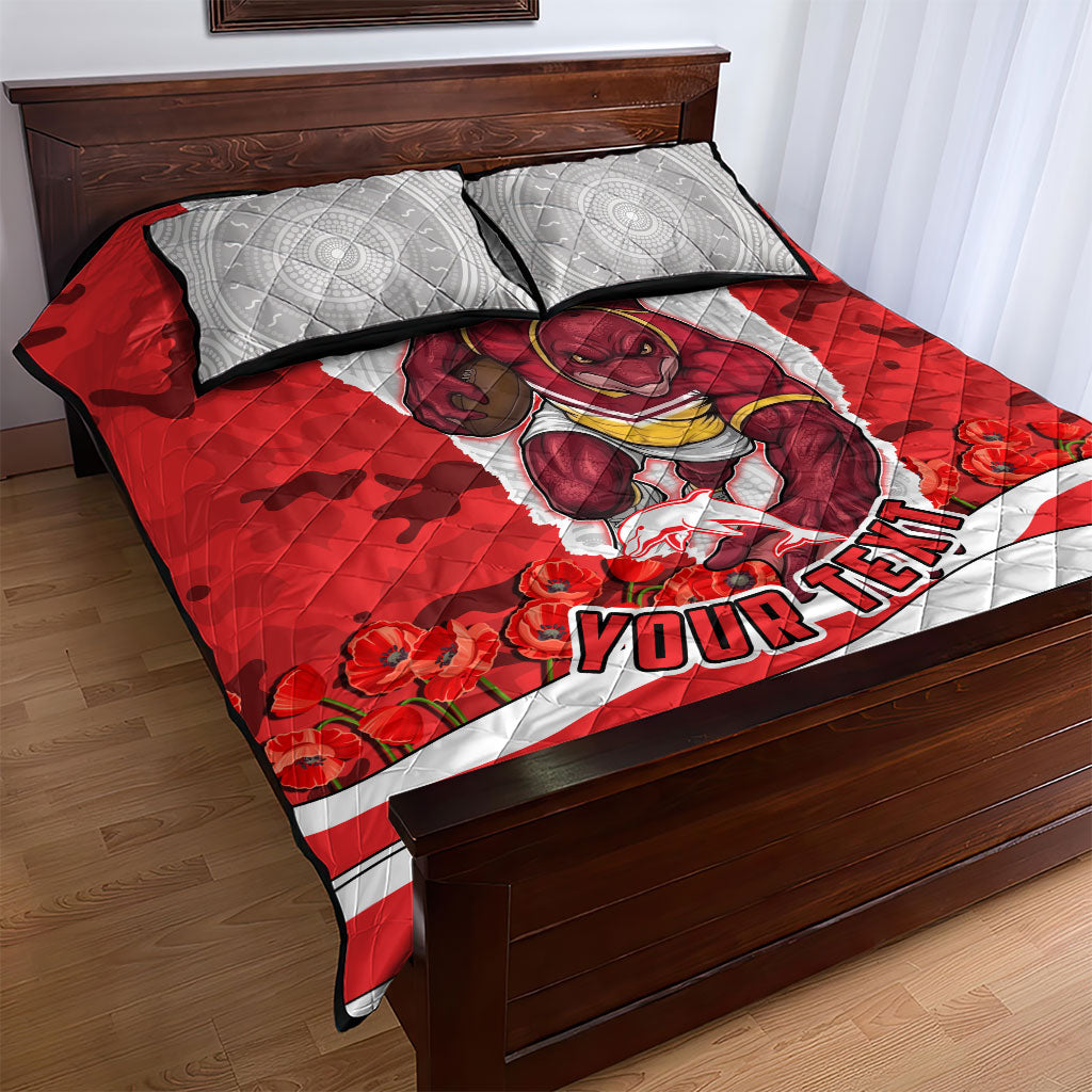 Personalized Dolphins ANZAC Tribute Quilt Bed Set Poppy Field Soldier Silhouette Aboriginal Rugby Mascot