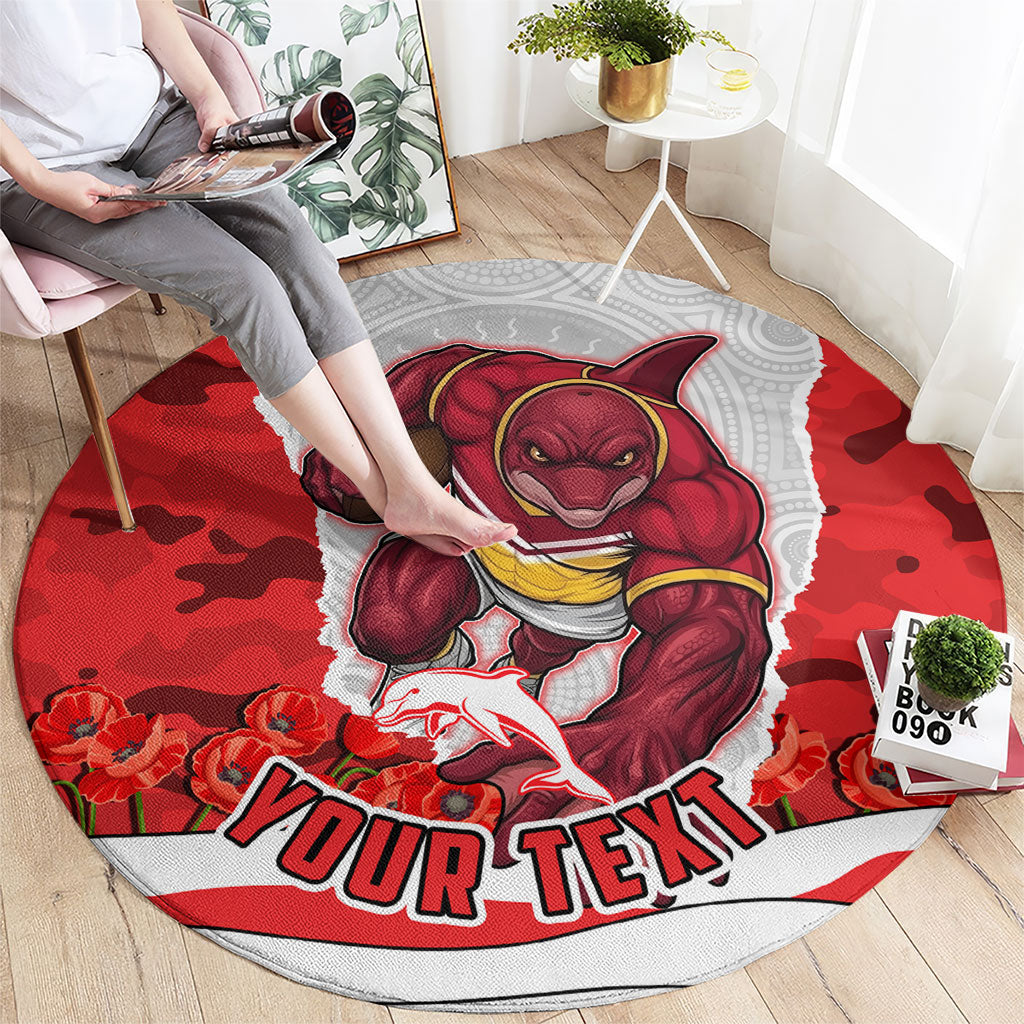 Personalized Dolphins ANZAC Tribute Round Carpet Poppy Field Soldier Silhouette Aboriginal Rugby Mascot