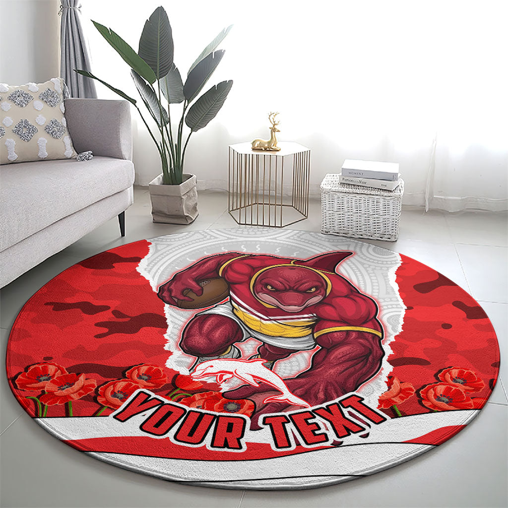 Personalized Dolphins ANZAC Tribute Round Carpet Poppy Field Soldier Silhouette Aboriginal Rugby Mascot