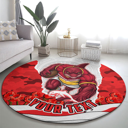 Personalized Dolphins ANZAC Tribute Round Carpet Poppy Field Soldier Silhouette Aboriginal Rugby Mascot