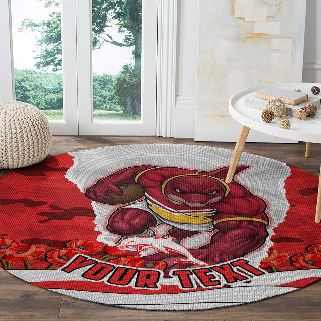 Personalized Dolphins ANZAC Tribute Round Carpet Poppy Field Soldier Silhouette Aboriginal Rugby Mascot