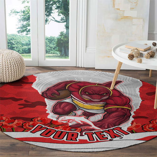 Personalized Dolphins ANZAC Tribute Round Carpet Poppy Field Soldier Silhouette Aboriginal Rugby Mascot