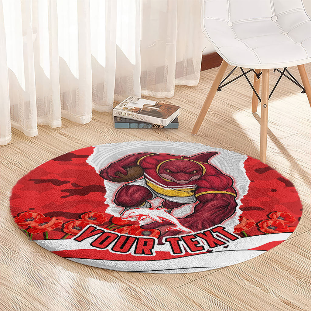 Personalized Dolphins ANZAC Tribute Round Carpet Poppy Field Soldier Silhouette Aboriginal Rugby Mascot